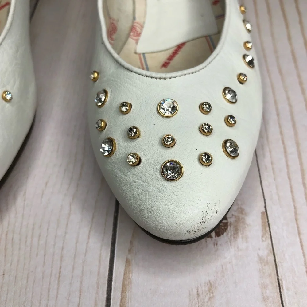El Vaquero Vintage Rhinestone Studded Leather White Flats/Low Heels Sz 38 - Picture 7 of 14